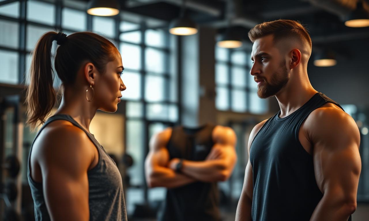 Personal trainers em conversa estratégica em studio